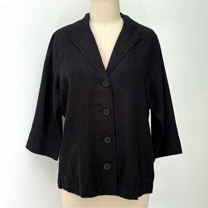 Eileen Fisher Classic Collar Jacket Blazer NWT Black Linen Button Front M